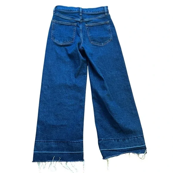 Gap High Rise Stride Patch Pockets Raw Hem Wide Leg Denim Jeans, Size 26 - Picture 3 of 6